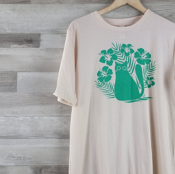 Cat Lady Tropicat Tee Shirt Soft Peachy Tan Women's Size Large - Picture 8 of 14